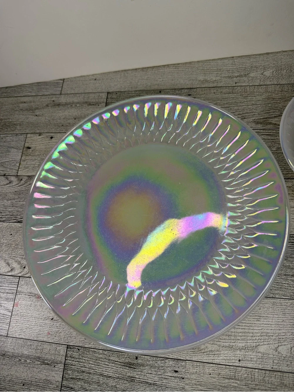 vintage Federal Glass plate and bowl in the Moonglow (or Iridescent) pattern